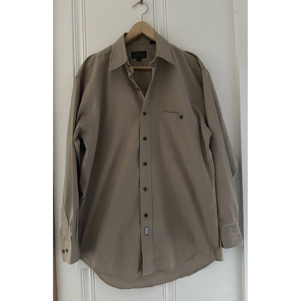 Chaps Ralph Lauren 15 32/33 Tan Long Sleeve‎ Button Front Shirt Chest Pocket